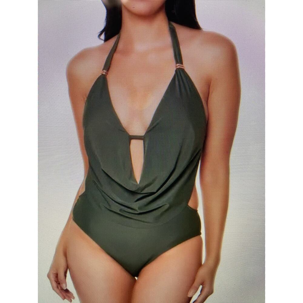 NWT Bar III small rainforest green cowl neck 1 piece swimsuit